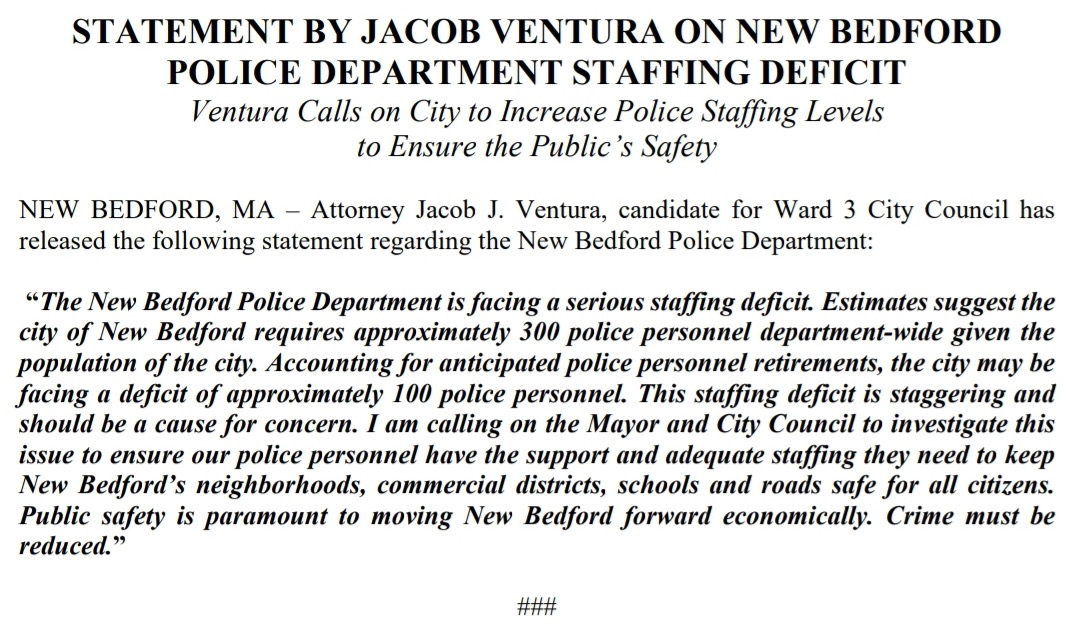Jacob Ventura on Police Department Staffing Deficit