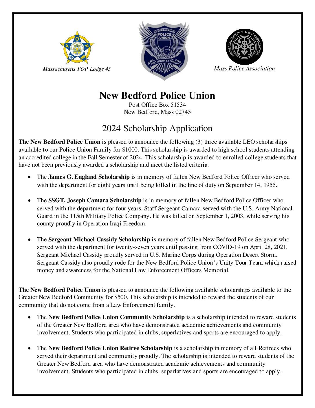 2024 New Bedford Police Union Scholarship